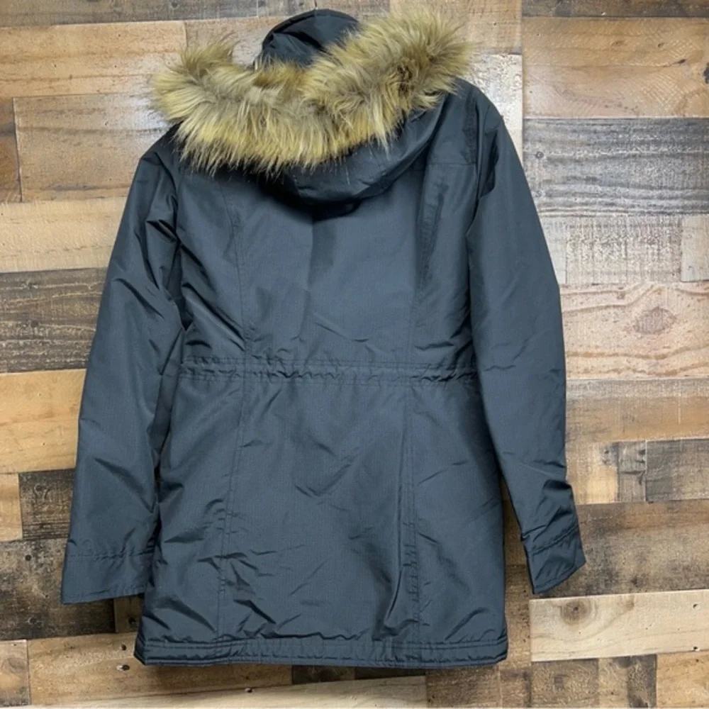 Hollister Zip-Up Coat Faux Fur Black Hooded Long Winter Coat‎ Women's Size Small